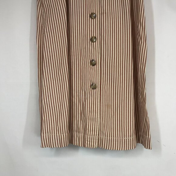MADEWELL -WOMEN'S 0 - TAN/BROWN STRIPE BUTTON UP COTTON BLEND SKIRT - Picture 3 of 8